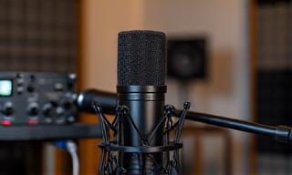 Professional microphone setup and recorder for news interview